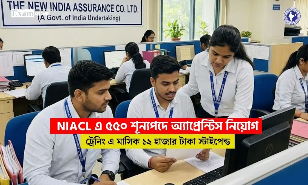 NIACL এ ৫৫০ শূন্যপদে অ্যাপ্রেন্টিস নিয়োগ, প্রতি মাসে ১২ হাজার টাকা স্টাইপেন্ড মিলবে