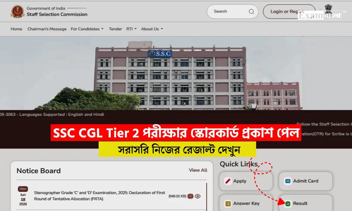 SSC CGL Tier 2 পরীক্ষার স্কোরকার্ড প্রকাশ পেল, সরাসরি রেজাল্ট দেখার লিঙ্ক রইল